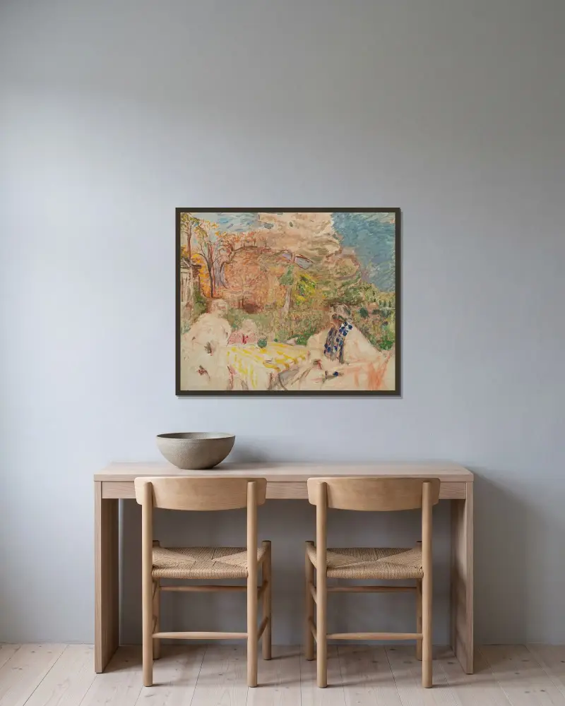 Femmes Et Enfant Au Clos Cézanne av Édouard Vuillard inramad på en vägg