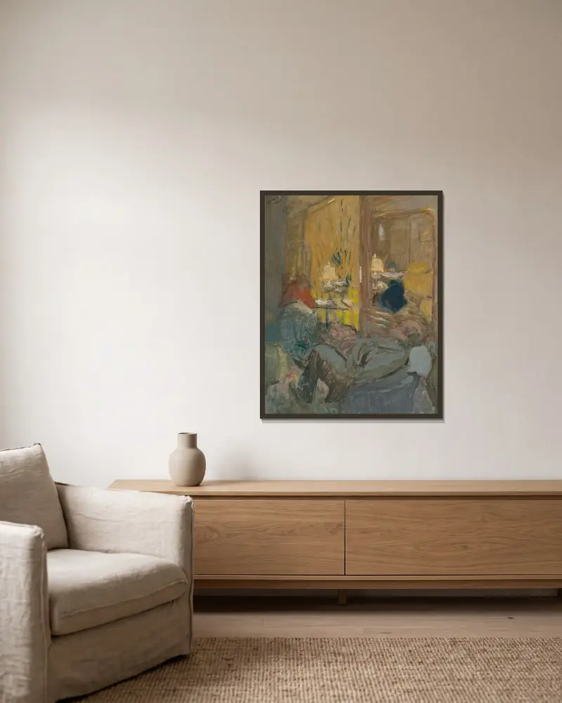 Intérieur aux trois personnages av Édouard Vuillard inramad på en vägg