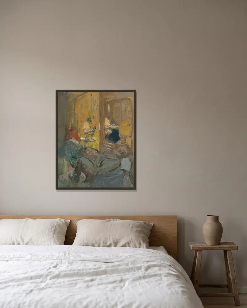 Intérieur aux trois personnages av Édouard Vuillard inramad på en vägg