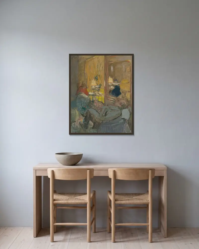 Intérieur aux trois personnages av Édouard Vuillard inramad på en vägg