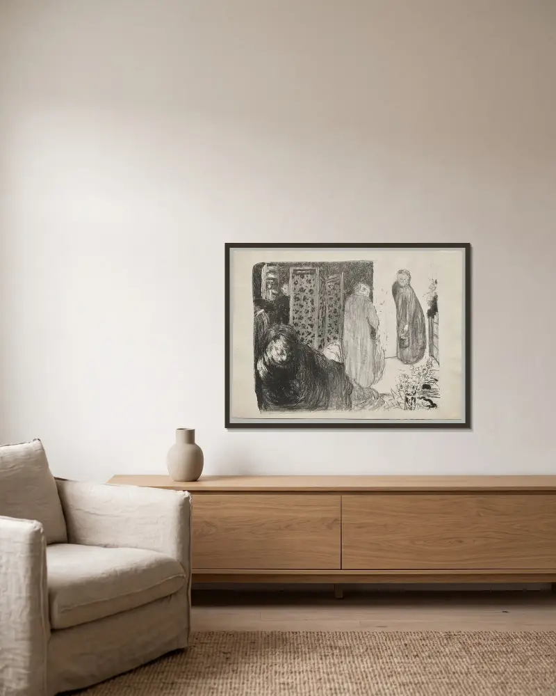 Interieur mit Wandschirm von Édouard Vuillard gerahmt an einer Wand