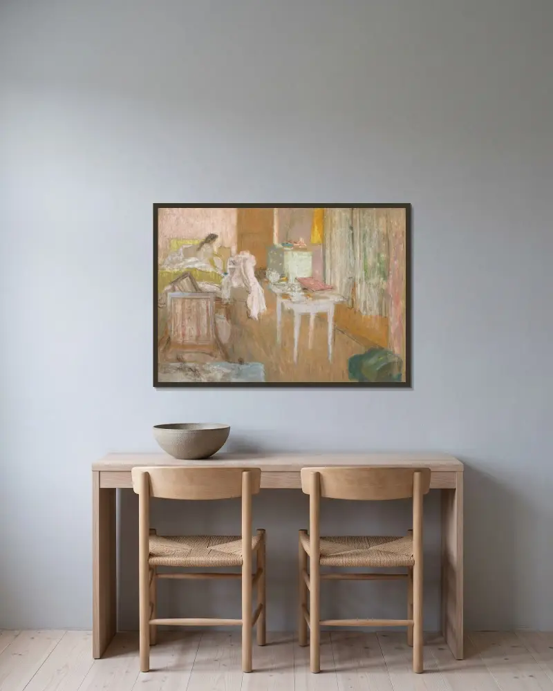 La chambre rose av Édouard Vuillard inramad på en vägg
