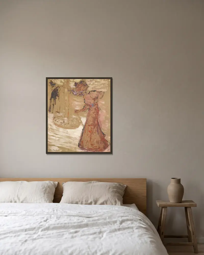 La Femme au jardin public av Édouard Vuillard inramad på en vägg