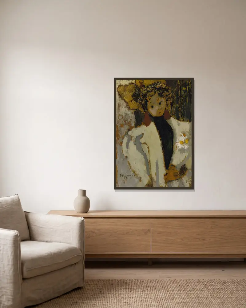 La Femme Aux Marguerites av Édouard Vuillard inramad på en vägg