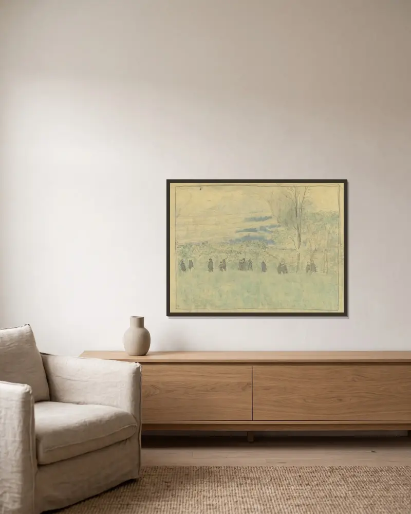 Landschap met wandelaars av Édouard Vuillard inramad på en vägg