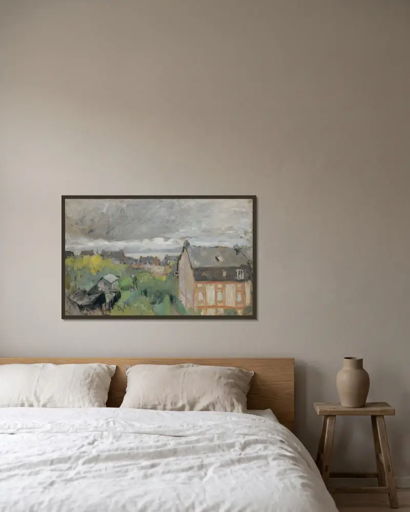 Les Toits Mauves av Édouard Vuillard inramad på en vägg
