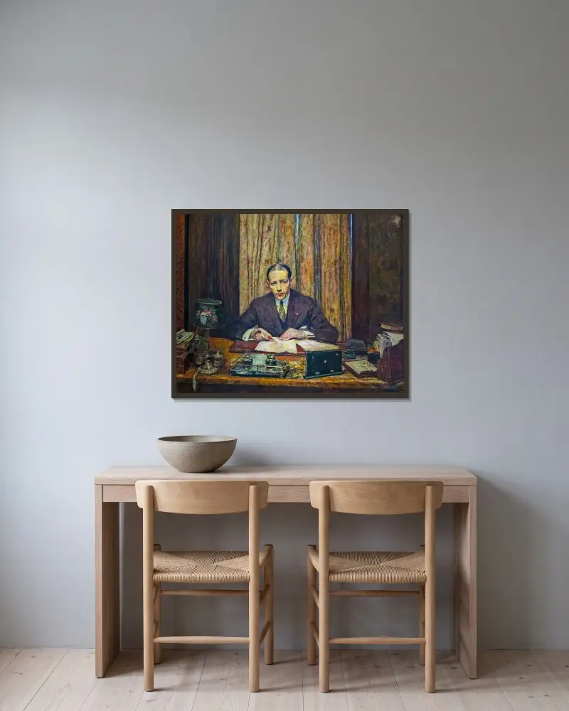 Lucien Rosengart at his work table av Édouard Vuillard inramad på en vägg