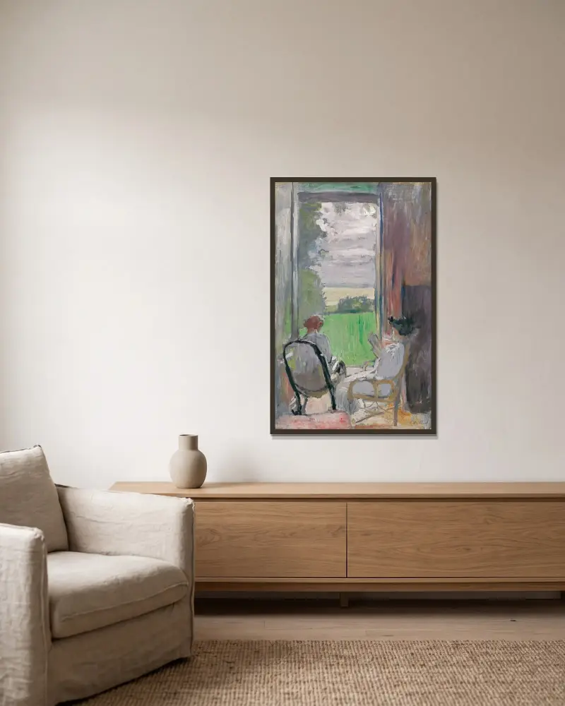 Lucy Hessel und Jeanne Strauss in Étincelles von Édouard Vuillard gerahmt an einer Wand
