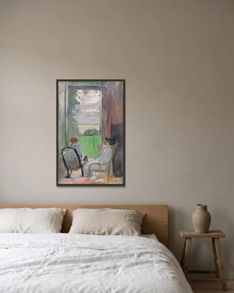 Lucy Hessel und Jeanne Strauss in Étincelles von Édouard Vuillard gerahmt an einer Wand