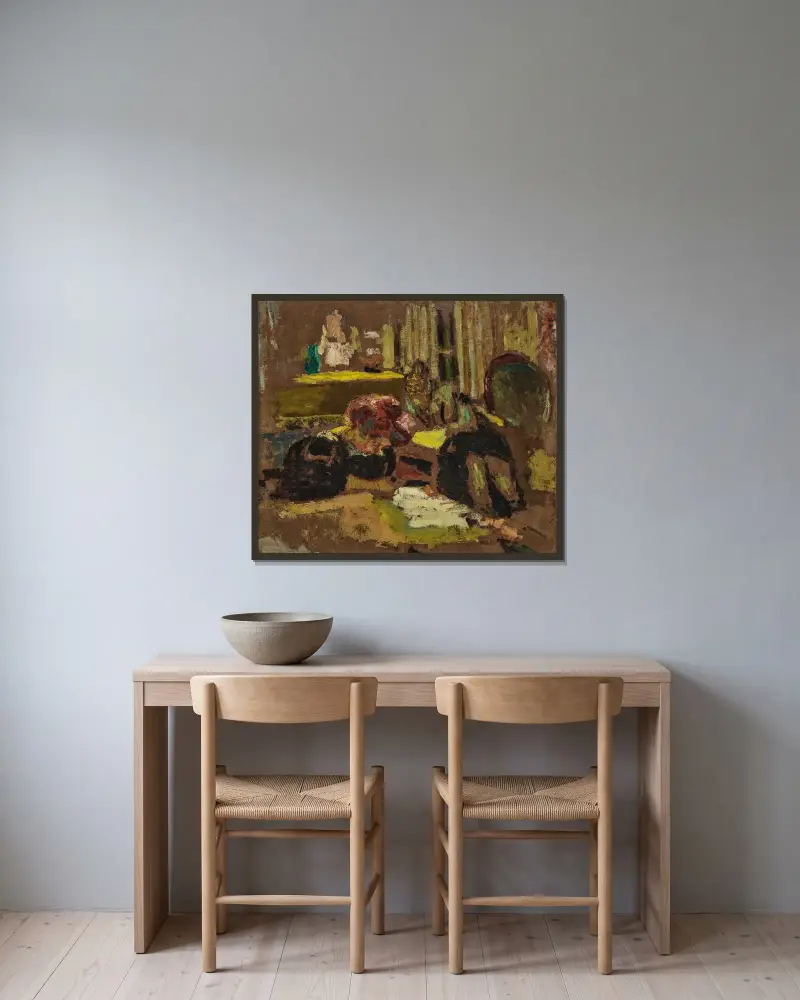 Madame Fontaine lutar sig fram av Édouard Vuillard inramad på en vägg
