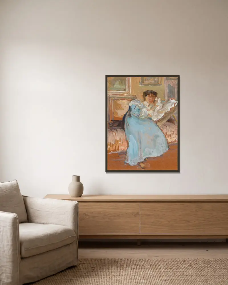 Madame Hessel à la robe opale av Édouard Vuillard inramad på en vägg