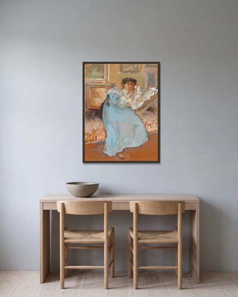 Madame Hessel à la robe opale av Édouard Vuillard inramad på en vägg