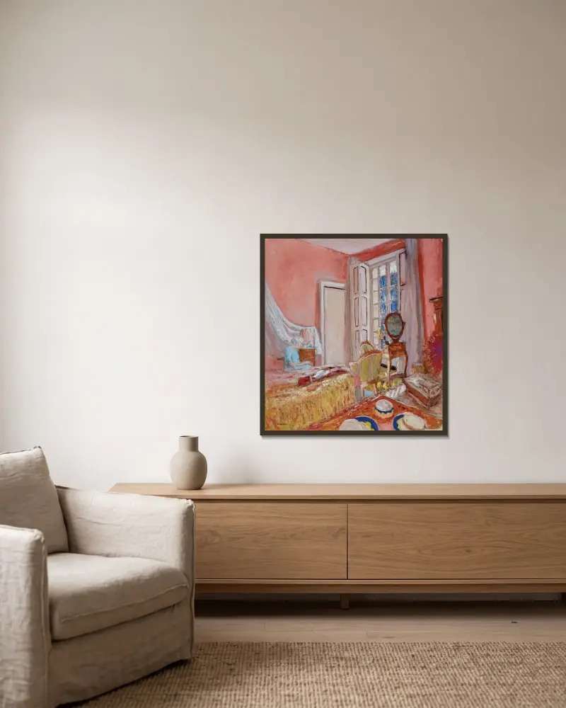 Madame Hessel dans la chambre rose aux Clayes av Édouard Vuillard inramad på en vägg
