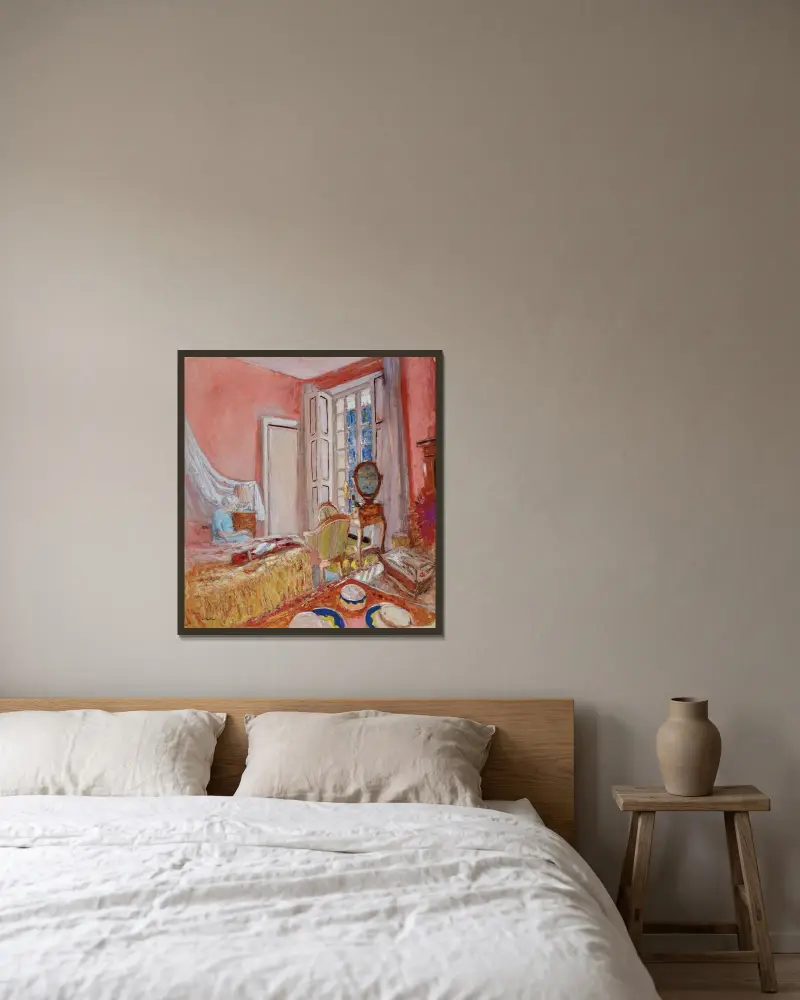 Madame Hessel dans la chambre rose aux Clayes av Édouard Vuillard inramad på en vägg