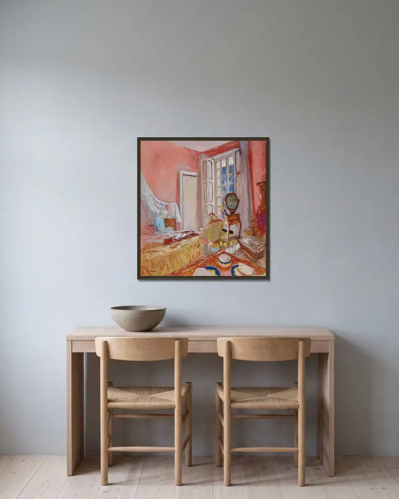 Madame Hessel dans la chambre rose aux Clayes av Édouard Vuillard inramad på en vägg
