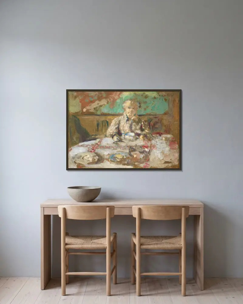 Madame Vuillard At The Dinner Table av Édouard Vuillard inramad på en vägg