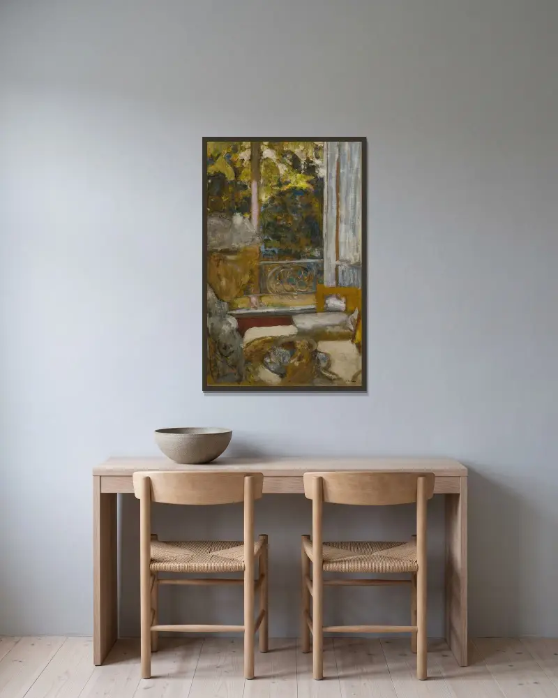 Madame Vuillard Au Petit-Déjeuner À La Toquade av Édouard Vuillard inramad på en vägg