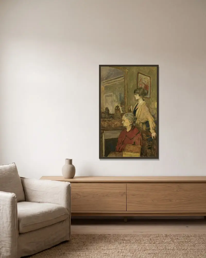 Madame Vuillard Et Annette, Rue De Calais av Édouard Vuillard inramad på en vägg
