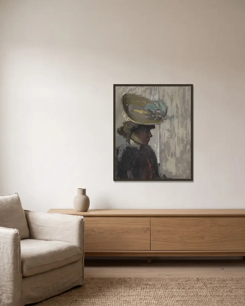 Modèle au grand chapeau av Édouard Vuillard inramad på en vägg