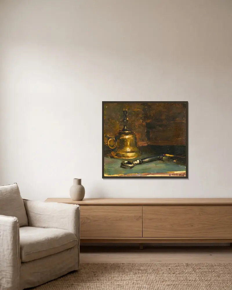 Nature morte à la lampe av Édouard Vuillard inramad på en vägg