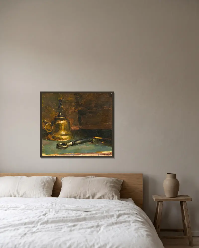 Nature morte à la lampe av Édouard Vuillard inramad på en vägg