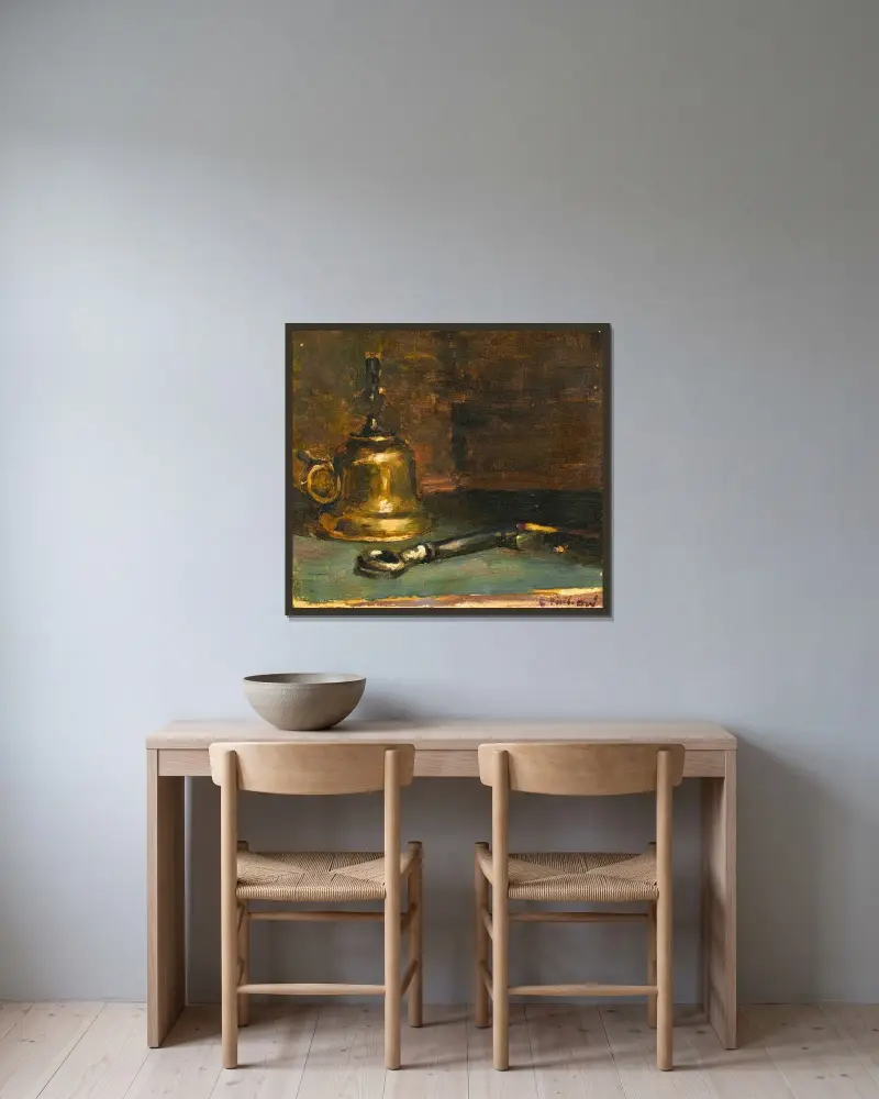 Nature morte à la lampe av Édouard Vuillard inramad på en vägg