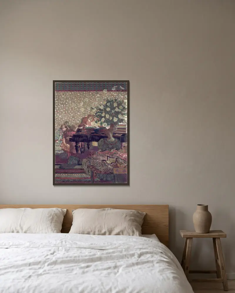 Personnages dans un intérieur. La musique av Édouard Vuillard inramad på en vägg