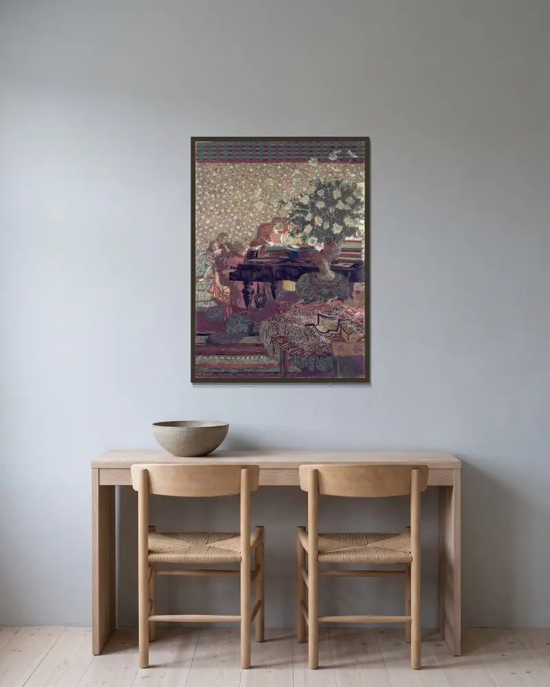 Personnages dans un intérieur. La musique av Édouard Vuillard inramad på en vägg