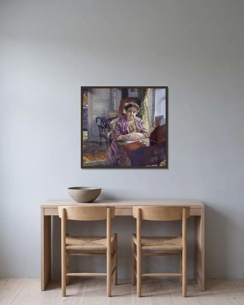 Portrait de Madame Frantz Jourdain av Édouard Vuillard inramad på en vägg