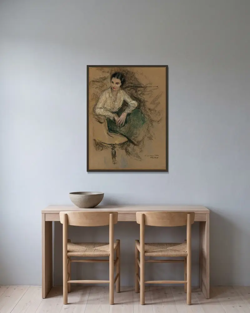 Portrait d’Irène Montanet, 1931 av Édouard Vuillard inramad på en vägg