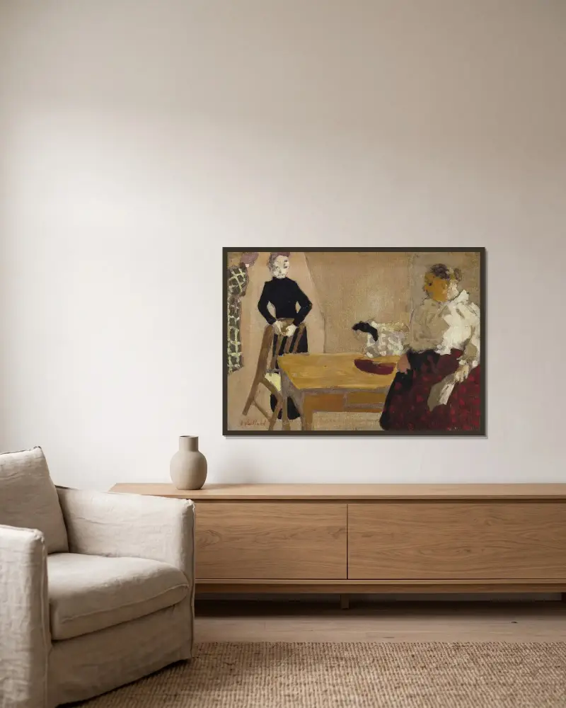 Das Gespräch von Édouard Vuillard gerahmt an einer Wand