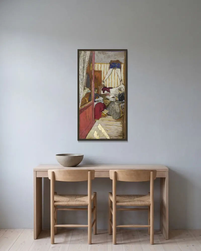Women Sewing av Édouard Vuillard inramad på en vägg