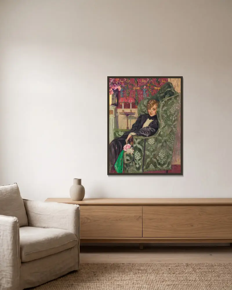 Yvonne Printemps au fauteuil av Édouard Vuillard inramad på en vägg