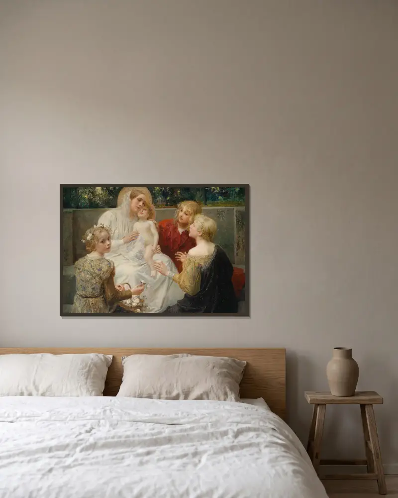 Madonna Mit Jesus Umgeben Von Kindern av Eduard Veith inramad på en vägg