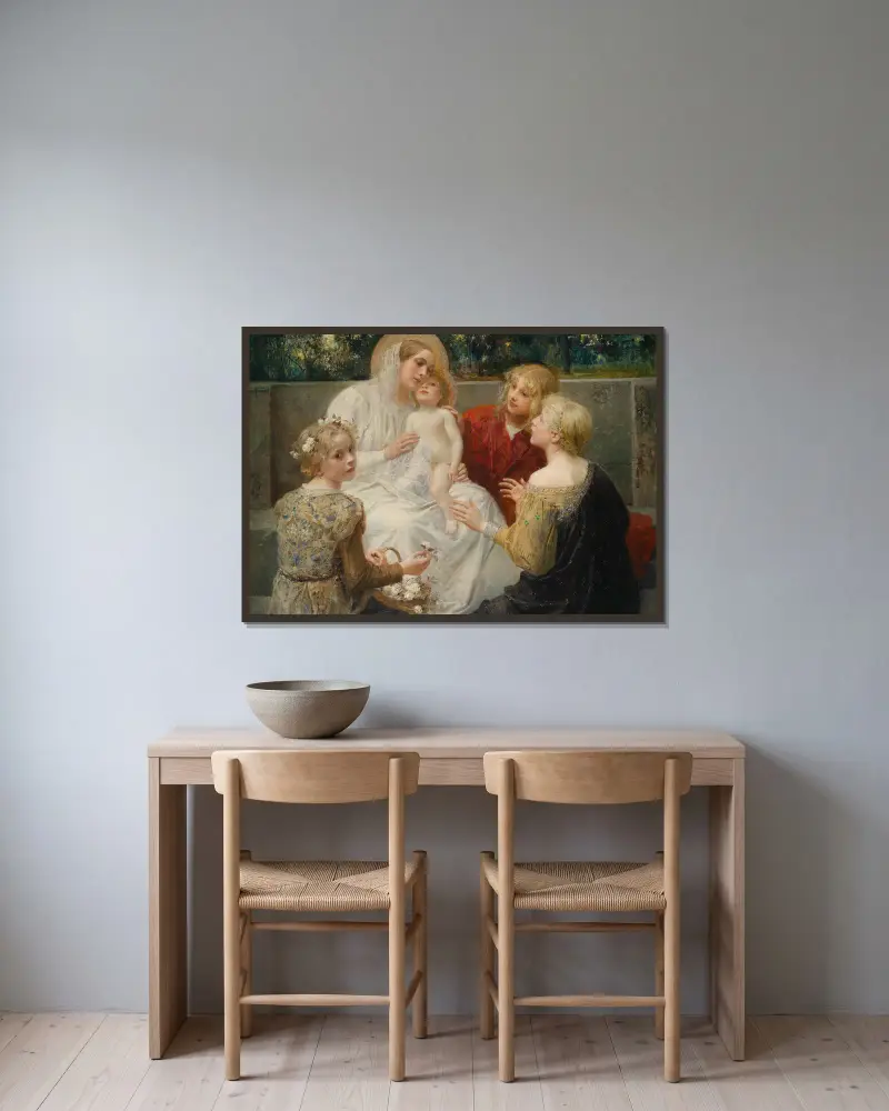 Madonna Mit Jesus Umgeben Von Kindern av Eduard Veith inramad på en vägg