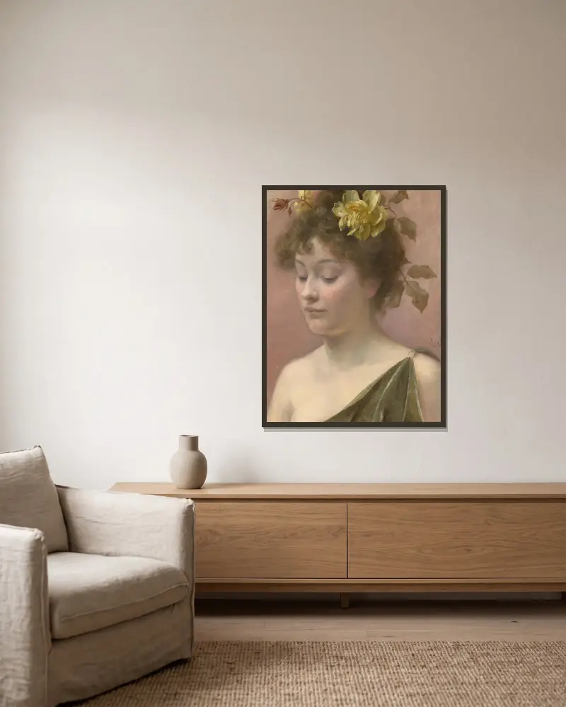 Portrait einer jungen Frau av Eduard Veith inramad på en vägg