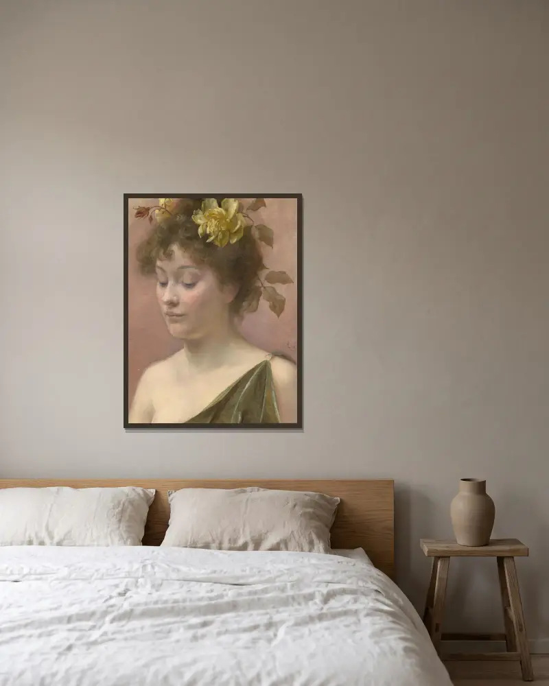 Portrait einer jungen Frau av Eduard Veith inramad på en vägg