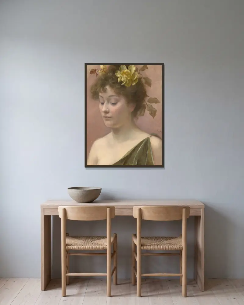 Portrait einer jungen Frau av Eduard Veith inramad på en vägg