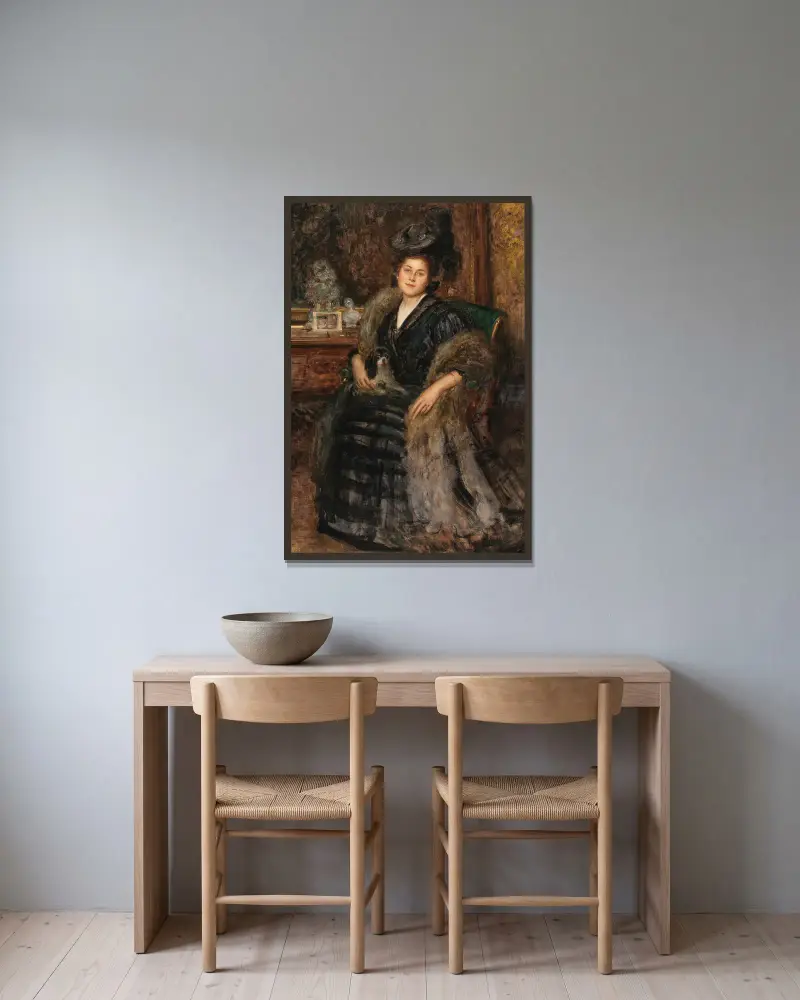 Porträtt av hans hustru Berta (Besöket) av Eduard Veith inramad på en vägg