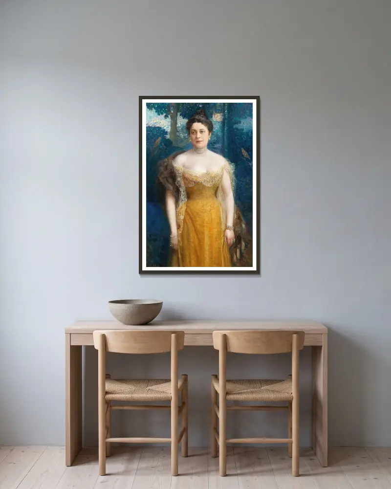 Porträtt av Louise Dobner von Dobenau av Eduard Veith inramad på en vägg