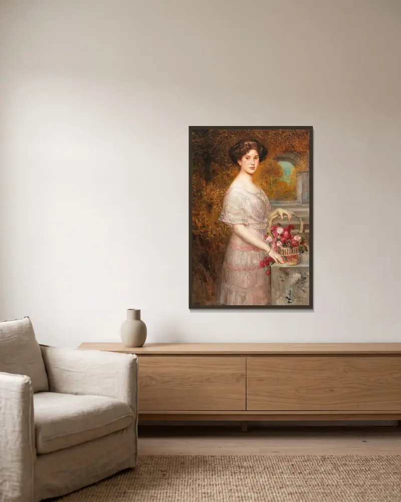 Porträt Annie Sussanka av Eduard Veith inramad på en vägg