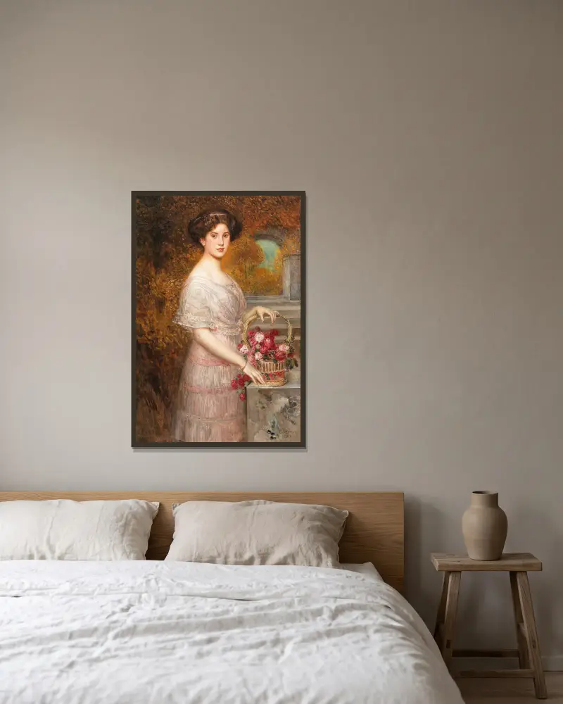 Porträt Annie Sussanka av Eduard Veith inramad på en vägg