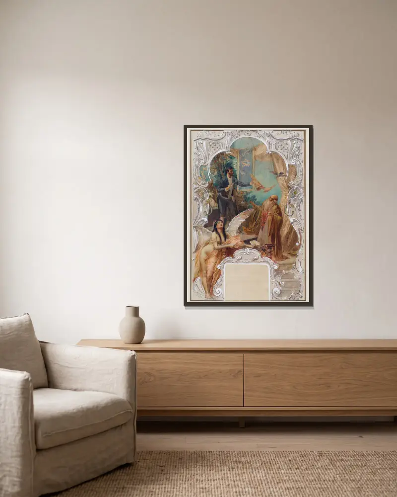 Taschenspieler von Eduard Veith gerahmt an einer Wand