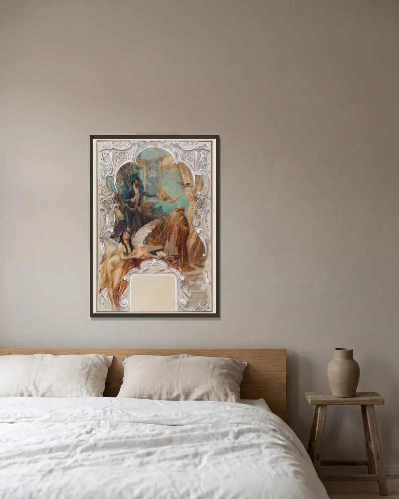Taschenspieler von Eduard Veith gerahmt an einer Wand