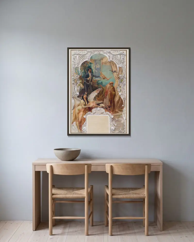 Taschenspieler von Eduard Veith gerahmt an einer Wand