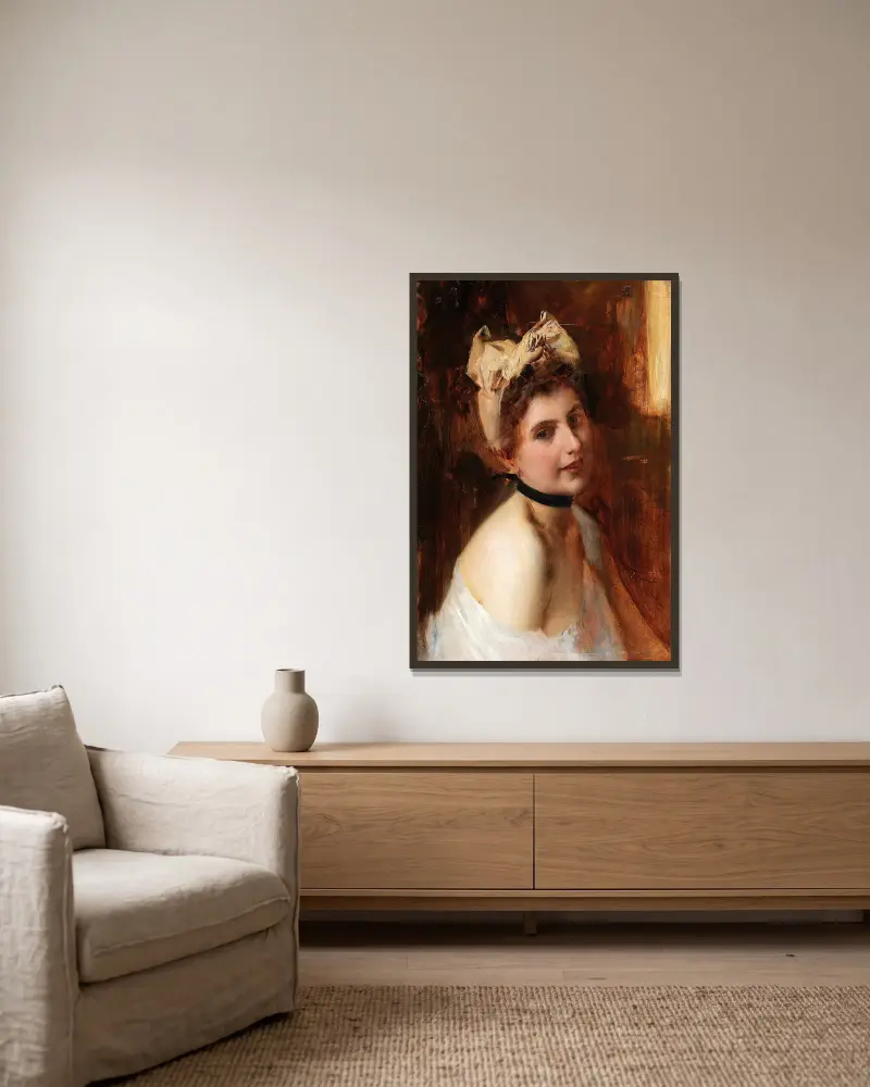 Viennese Girl av Eduard Veith inramad på en vägg