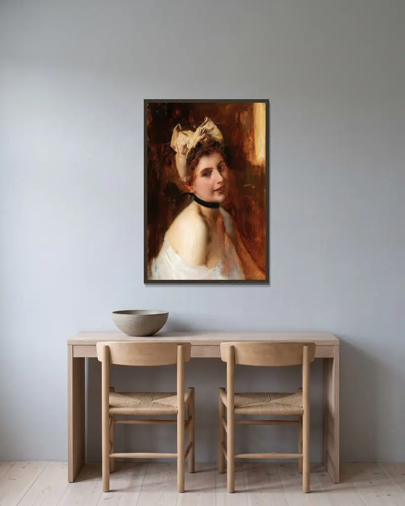 Viennese Girl av Eduard Veith inramad på en vägg
