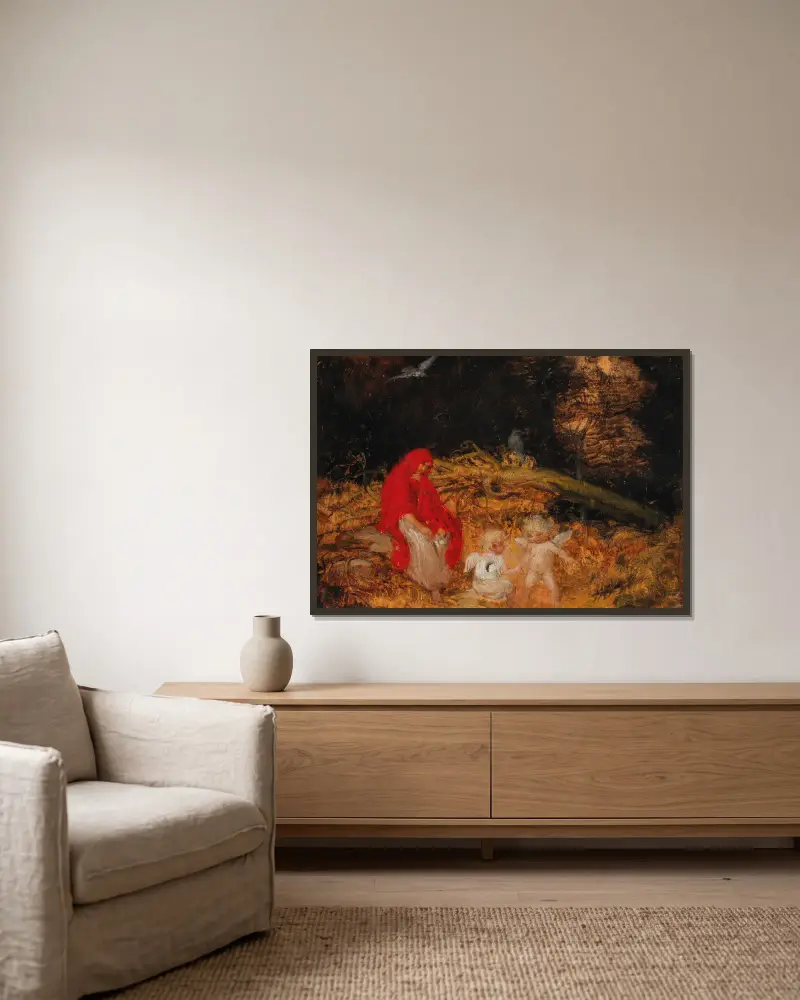 Waldfrau und Amoretten von Eduard Veith gerahmt an einer Wand