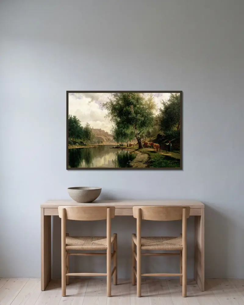 Summer Landscape av Edvard Bergh inramad på en vägg