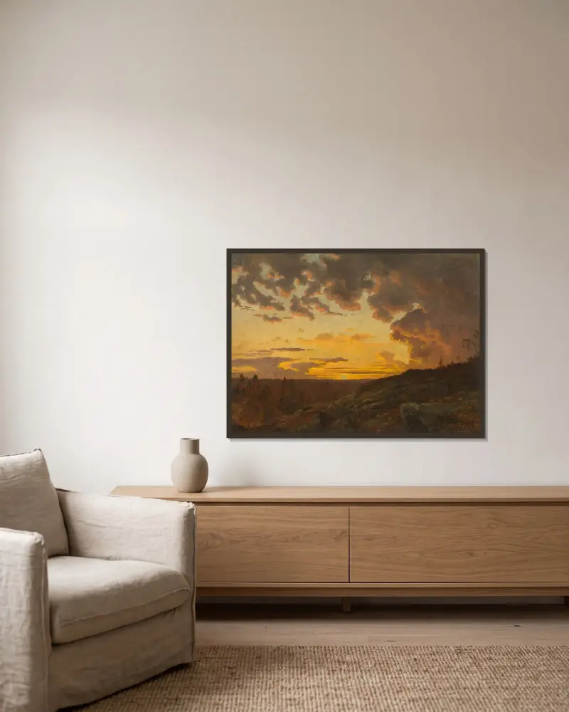 Sunset. Sketch av Edvard Bergh inramad på en vägg